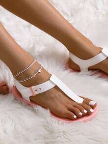 luofu Fashionable Casual Versatile Women's Thong Flat Sandals,Flip Flops - White - View 4