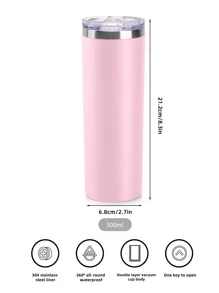 SHEIN Basic living 1pc Stainless Steel Insulated Bottle, 500ml Pink Vacuum Cup For Office - Pink - View 3