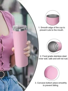 SHEIN Basic living 1pc Stainless Steel Insulated Bottle, 500ml Pink Vacuum Cup For Office - Pink - View 4