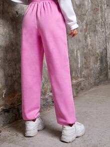 SHEIN Coolane Pantalones deportivos unicolor de cintura elástica - Rosa - Ver 2