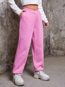 SHEIN Coolane Pantalones deportivos unicolor de cintura elástica - Rosa - Ver 5