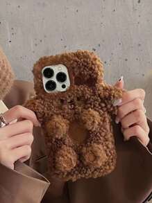 3D Dog Design Fluffy Phone Case - Mocha Brown - View 2