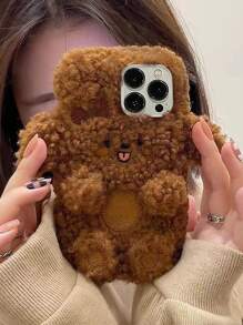 3D Dog Design Fluffy Phone Case - Mocha Brown - View 4