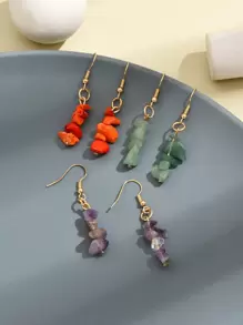 3 pares Pendientes largos piedra