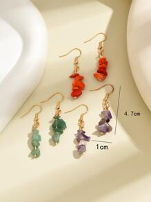 3 pares Pendientes largos piedra