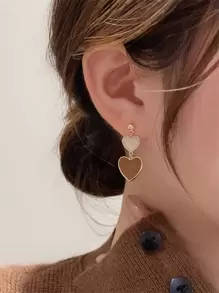 Heart Drop Earrings - Brown - View 1