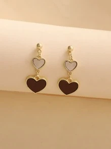 Heart Drop Earrings - Brown - View 2