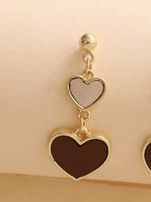 Heart Drop Earrings - Brown - View 4