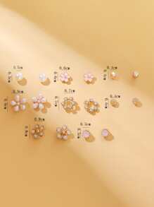 8pairs Flower & Faux Pearl Design Stud Earrings Valentines,Mom,Mother,Mother's Day,Gift