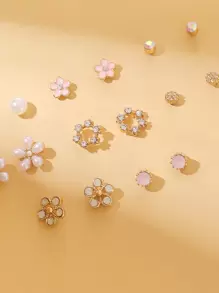 8pairs Flower & Faux Pearl Design Stud Earrings Valentines,Mom,Mother,Mother's Day,Gift