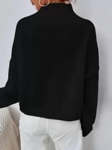 SHEIN x Carly Lawrence SHEIN Essnce Mock Neck Drop Shoulder Sweater - Black - View 2