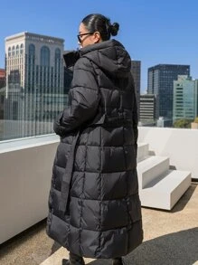 DAZY Lutande Fickor Huva Bälte Puffer Tjock Fickor Fjäderbeklädnad - Svart - Visa 2