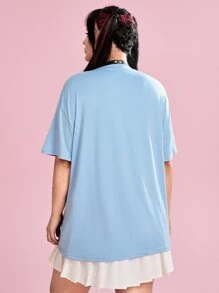 Stevenrhodes Plus Cartoon Graphic Drop Shoulder Tee - Baby Blue - View 2
