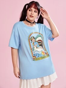 Stevenrhodes Plus Cartoon Graphic Drop Shoulder Tee - Baby Blue - View 3