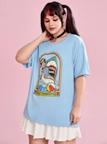 Stevenrhodes Plus Cartoon Graphic Drop Shoulder Tee - Baby Blue - View 5