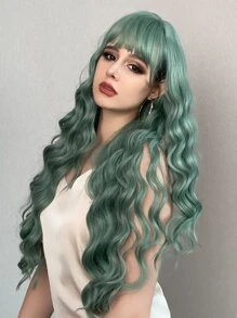 Peluca sintética extra larga rizado con tupe - Verde - Ver 4