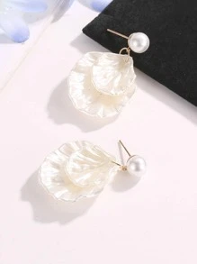 1pair Sweet Shell & Faux Pearl Pendant Earrings For Women