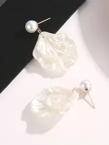 1pair Sweet Shell & Faux Pearl Pendant Earrings For Women