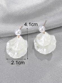 1pair Sweet Shell & Faux Pearl Pendant Earrings For Women
