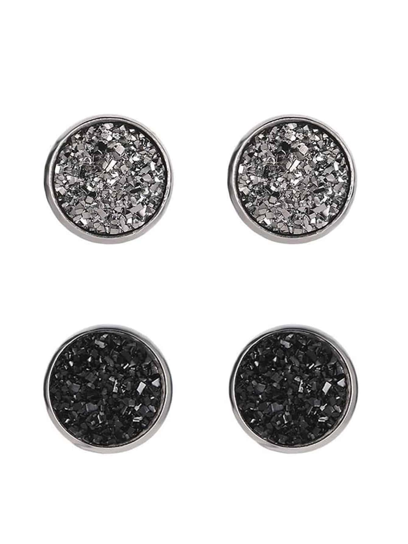 2 Pairs Fashion New Matte Starry Sky Round Stud Earrings Suitable For Women's Daily Wear - Multicolor - View 1