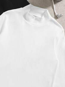 SHEIN Explorewe Cô gái Tween 2 Miếng Chất rắn Cổ giả Áo - Đen và trắng - Xem 3