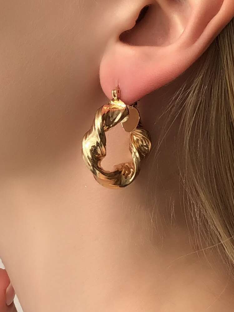 扭結圓環耳環 - 金黃色 - 查看 1