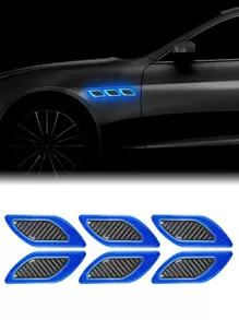 6 pièces Autocollant d'avertissement de sécurité en fibre de carbone réfléchissant pour voiture