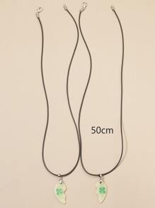 2入組夜光三葉草印花心形墜飾項鍊 - 彩色 - 查看 3
