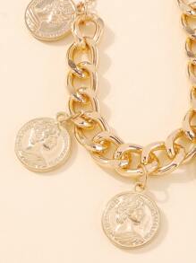 Mydear 1pc Geometric Coin Badge Pendant Chunky Bracelet, Suitable For Women's Daily Wear - Yellow Gold - View 3