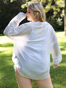 SHEIN LUNE 大碼落肩袖前紐扣襯衫不附帶吊帶內搭