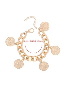 Mydear 1pc Geometric Coin Badge Pendant Chunky Bracelet, Suitable For Women's Daily Wear - Yellow Gold - View 5
