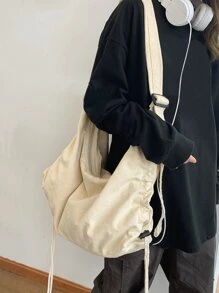 Fashionable And High-Capacity Canvas Crossbody Bag With Zipper Closure Suitable For Daily Use, Work, Commuting, College, And Study, Japanese Bag - Beige - View 2