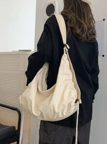 Fashionable And High-Capacity Canvas Crossbody Bag With Zipper Closure Suitable For Daily Use, Work, Commuting, College, And Study, Japanese Bag - Beige - View 4