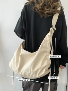 Fashionable And High-Capacity Canvas Crossbody Bag With Zipper Closure Suitable For Daily Use, Work, Commuting, College, And Study, Japanese Bag - Beige - View 5