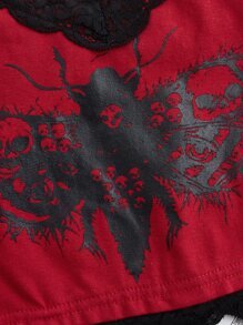 ROMWE Goth Áo hai dây Tương phản ren Lễ Các Thánh Giải trí - Đỏ - Xem 3