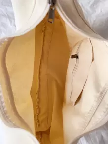 Fashionable And High-Capacity Canvas Crossbody Bag With Zipper Closure Suitable For Daily Use, Work, Commuting, College, And Study, Japanese Bag - Beige - View 6