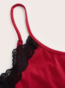 ROMWE Goth Áo hai dây Tương phản ren Lễ Các Thánh Giải trí - Đỏ - Xem 4