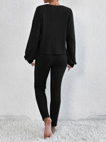 SHEIN Essnce Drop Shoulder Tee & Tie Front Skinny Trousers - Black - View 2