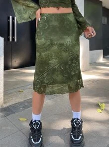 SHEIN ICON Váy nữ Xù nhỏ Hoa Giải trí - xanh quân đội - Xem 1