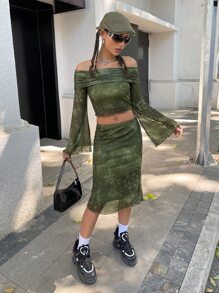 SHEIN ICON Váy nữ Xù nhỏ Hoa Giải trí - xanh quân đội - Xem 3