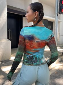 SHEIN ICON 人像圖案短款T恤 - 彩色 - 查看 7