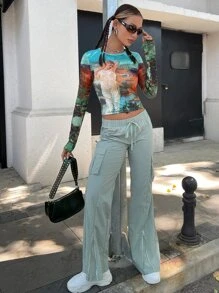 SHEIN ICON 人像圖案短款T恤 - 彩色 - 查看 8