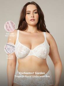 LUVLETTE Plus Sexy Lingerie Full Coverage Unlined Lace Bra - White - View 2
