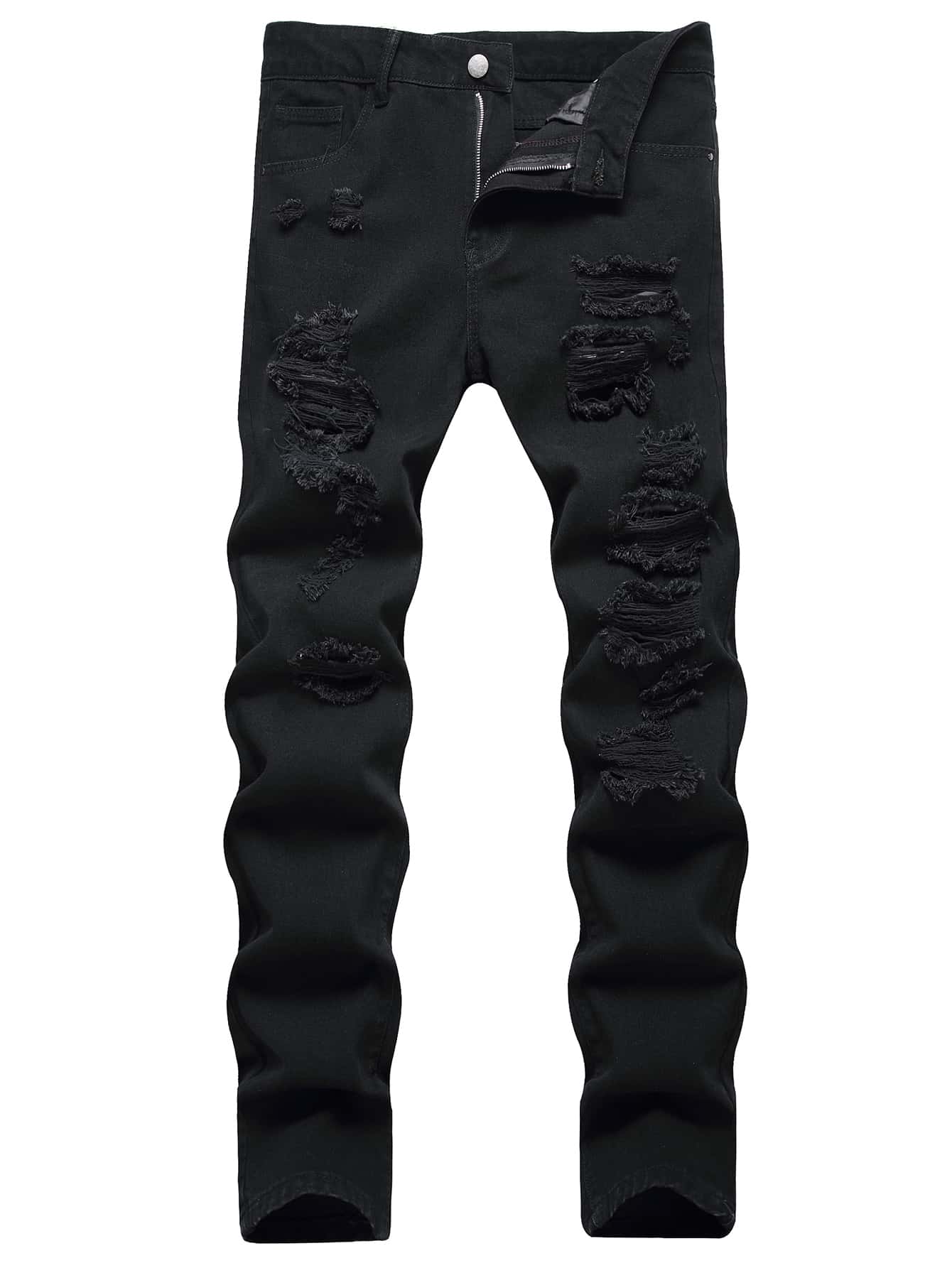 Men Ripped Solid Jeans - Black - View 1