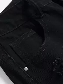 Men Ripped Solid Jeans - Black - View 4