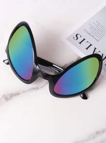 1 件男女通用黑框镜面外星人时尚眼镜，猫眼形，非常适合生日派对和舞会，时尚眼镜