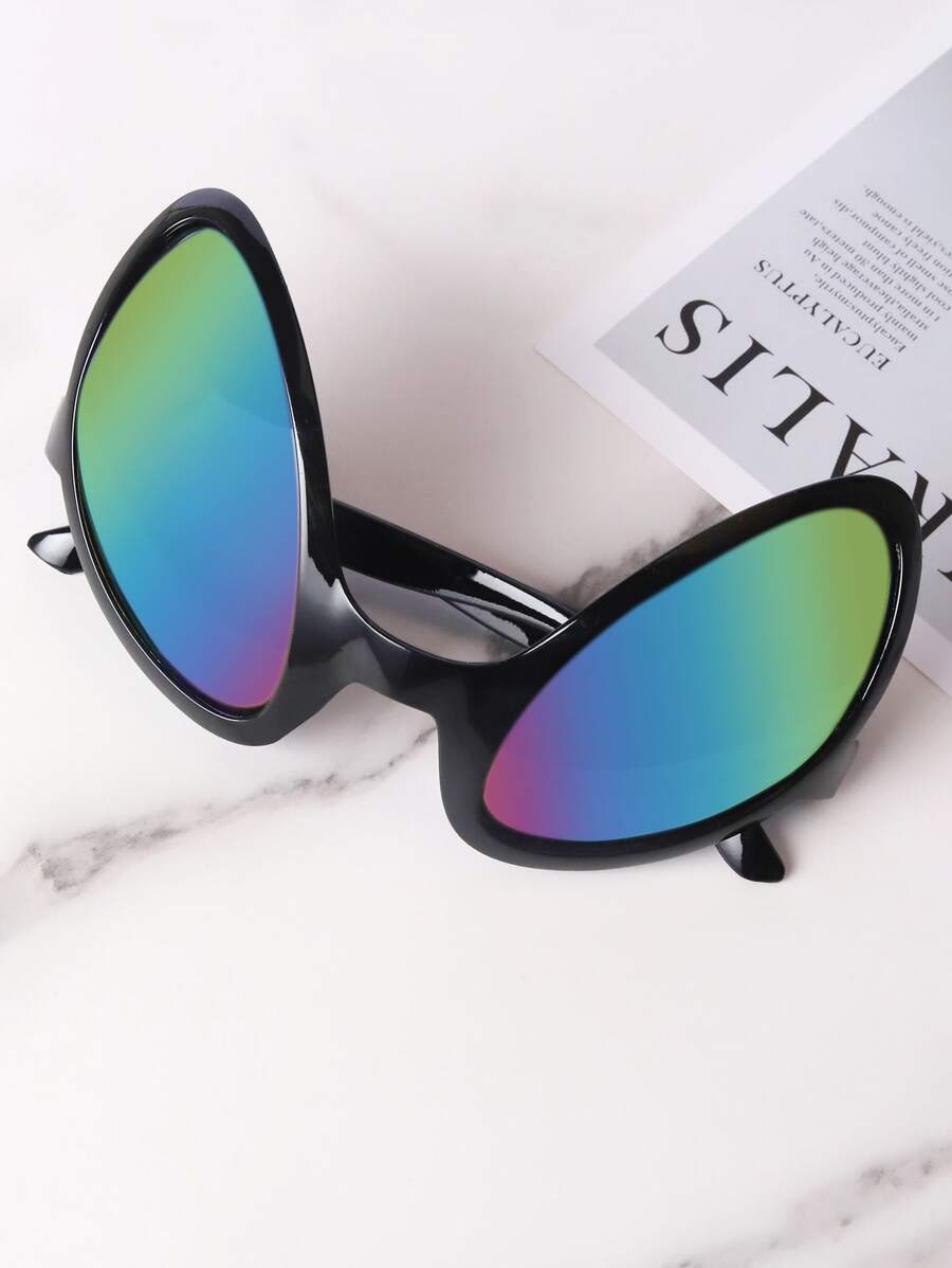 1 件男女通用黑框镜面外星人时尚眼镜，猫眼形，非常适合生日派对和舞会，时尚眼镜