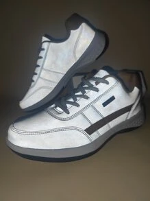 2024 新款青少年跑步鞋，仿皮拼接，时尚纯色平底，简约滑板鞋，学院风，学生户外，百搭，男士网球运动鞋，休闲通勤步行鞋 - 灰色 - 查看 6