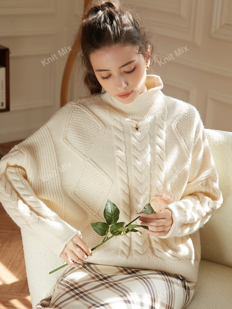 Knit Mix Women's Commuter Knit Ribbed Mock Neck Long Sleeve Loose