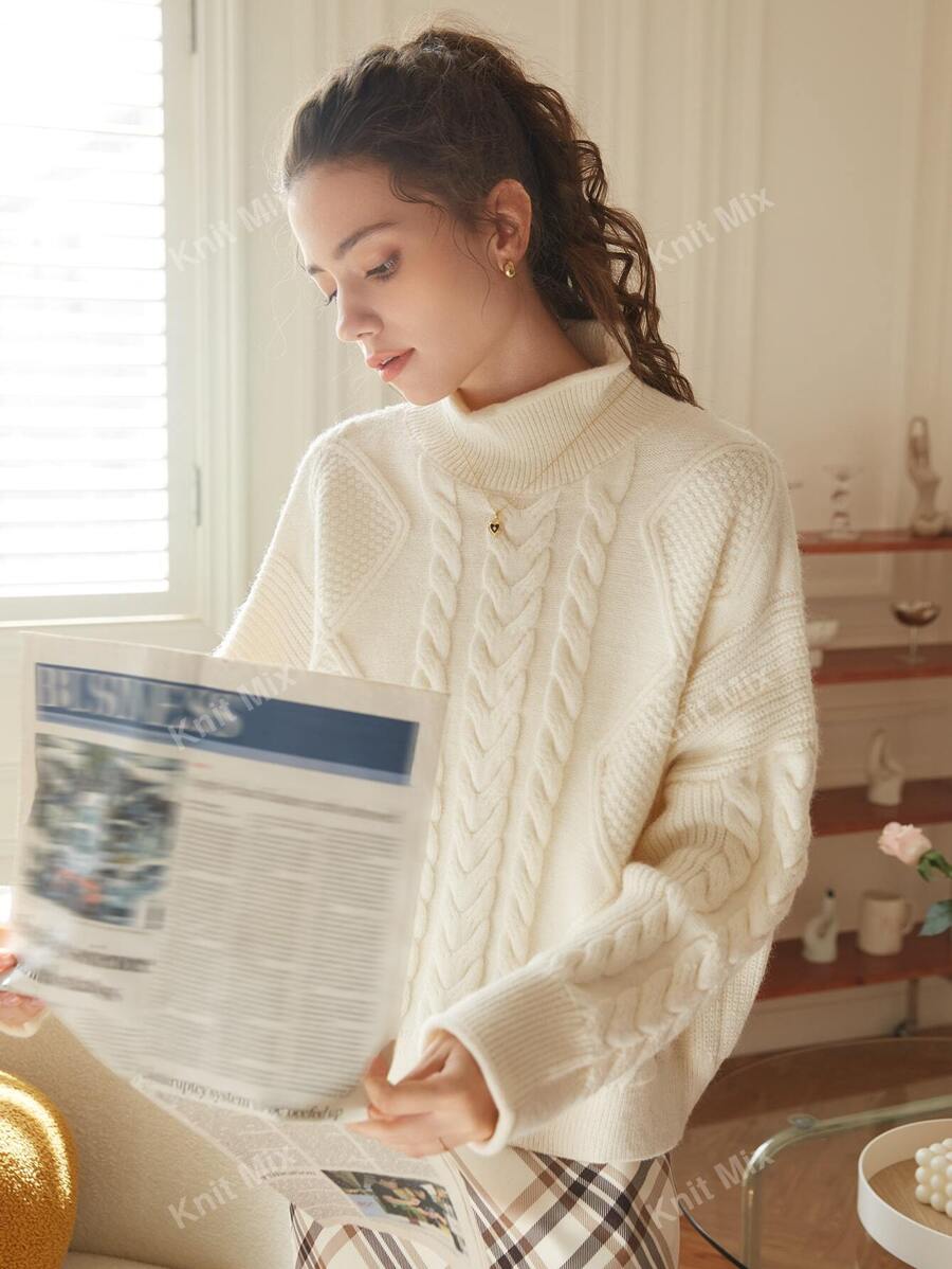 Knit Mix Women's Commuter Knit Ribbed Mock Neck Long Sleeve Loose